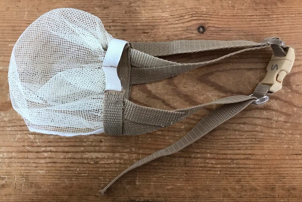Smuzzle Mesh Small A soft basket muzzle that lets your dog Smile Beige 6-8"